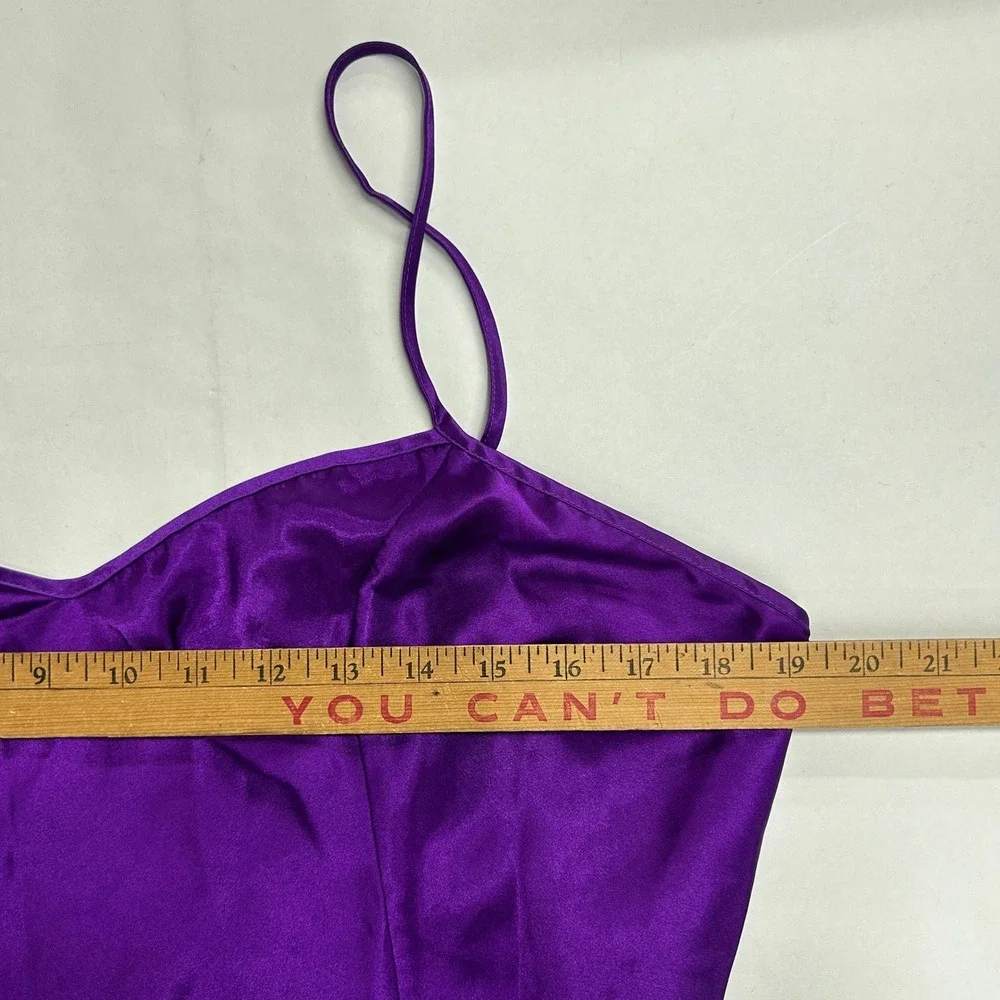 Victoria Secret Gold Label Satin Lace Trim Chemise Large Purple Vintage Coquette